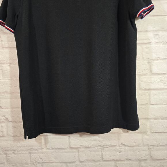 A Tommy Hilfiger Black Polo Shirt for Men Size L Short Sleeve Striped Sleeves - Picture 7 of 9